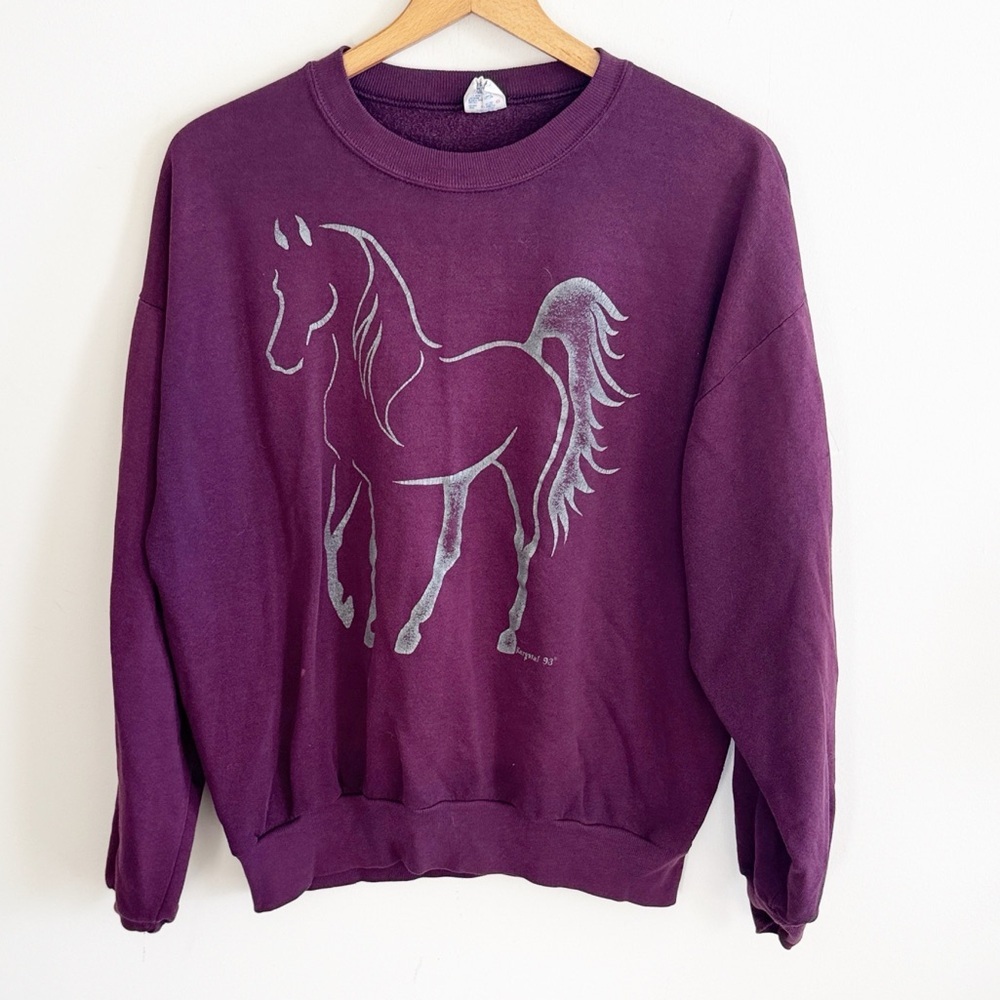 Vintage 90s made in USA Jerzees Horse Karystal 1993 maroon longSleeve sweatshirt